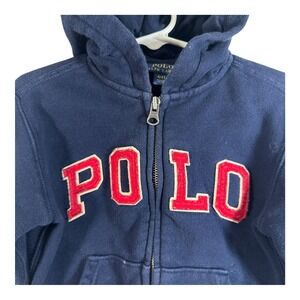 Polo Ralph Lauren Boys Hoodie Size 4/4T Navy Blue Arch Logo Spell Out Full Zip